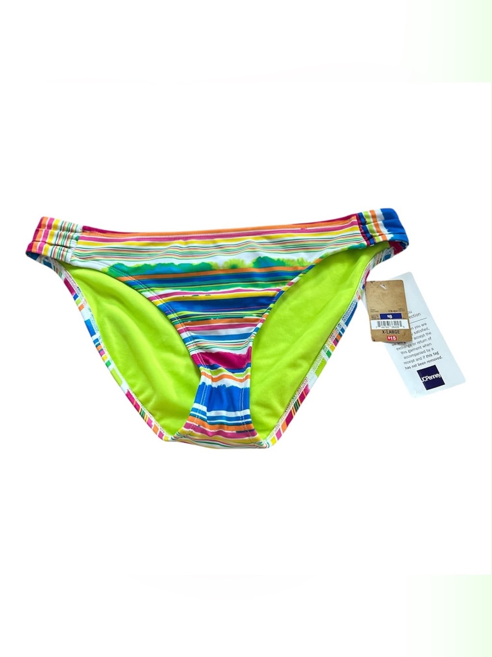 Arizona Jean Company Neon Green & Multicolor Striped Bikini Bottom